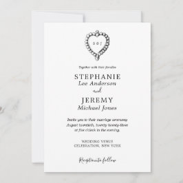 Convites Vintage Heart Black and White Invitation