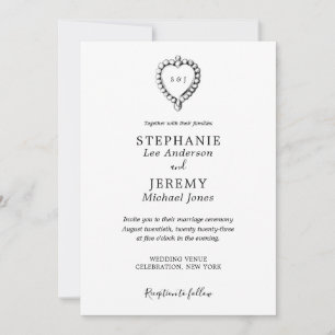 Convites Vintage Heart Black and White Invitation