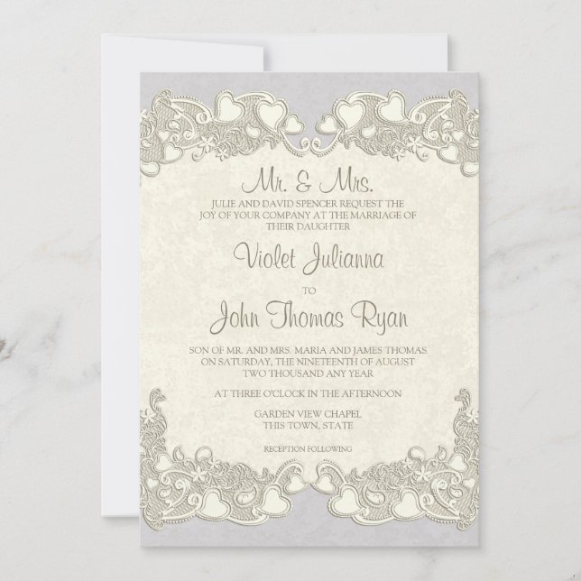 Convites Vintage Hearts Country Violet (Frente)