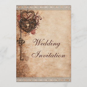 Convites Vintage Hearts Lock and Key Wedk