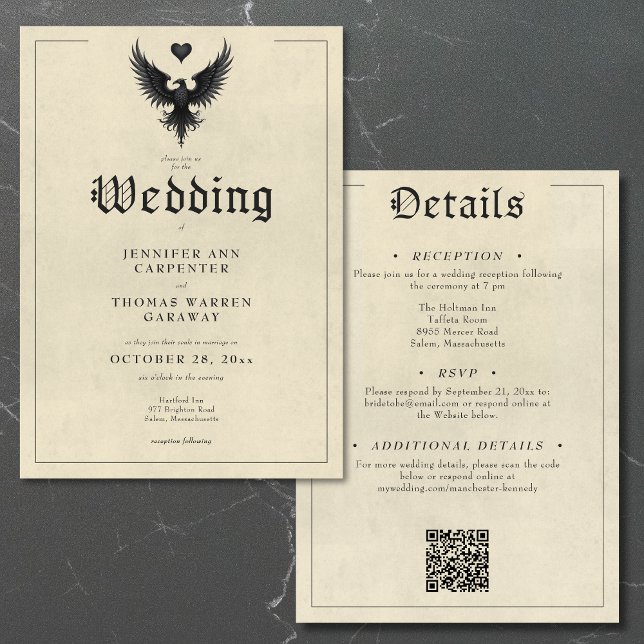 Convites Vintage Heraldry Bird Insignia (Vintage Heraldry Bird Insignia Two Sided Wedding Invitation)