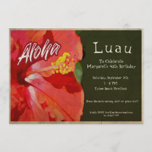 Convites Vintage Hibiscus Luau Beach Party Birthday