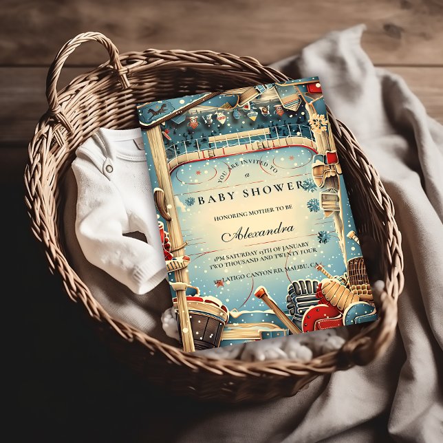 Convites Vintage Hockey Baby Shower (Criador carregado)