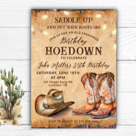 Convites Vintage Hoedown Birthday com Cowboy Boots & Hat