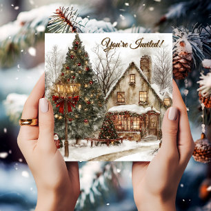 Convites Vintage Holiday House Party