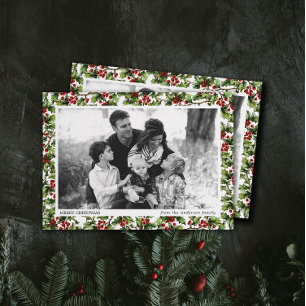 Convites Vintage Holly Photo Frame Christmas