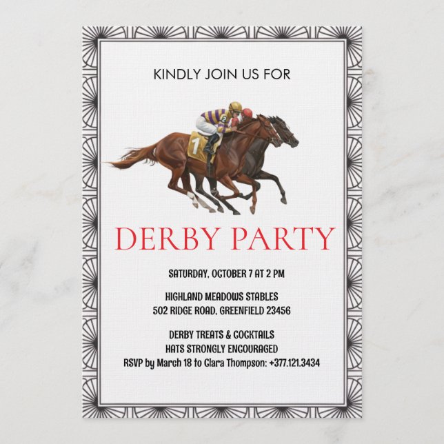 Convites Vintage Horse Race Derby Party Invitation (Frente)