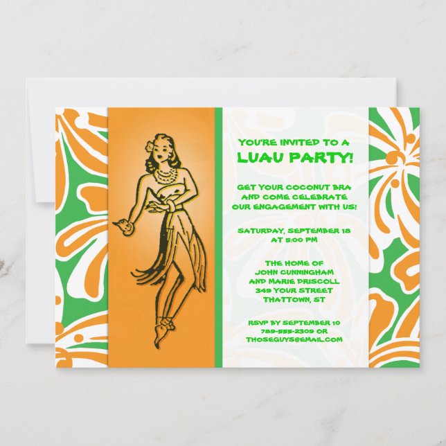 Convites Vintage Hula Dancer Luau (Frente)