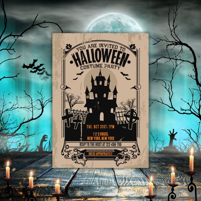 Convites Vintage Huneen Party (vintage Haunted house halloween party invitation.
Haunted mansion invites you to spooky booze party.)