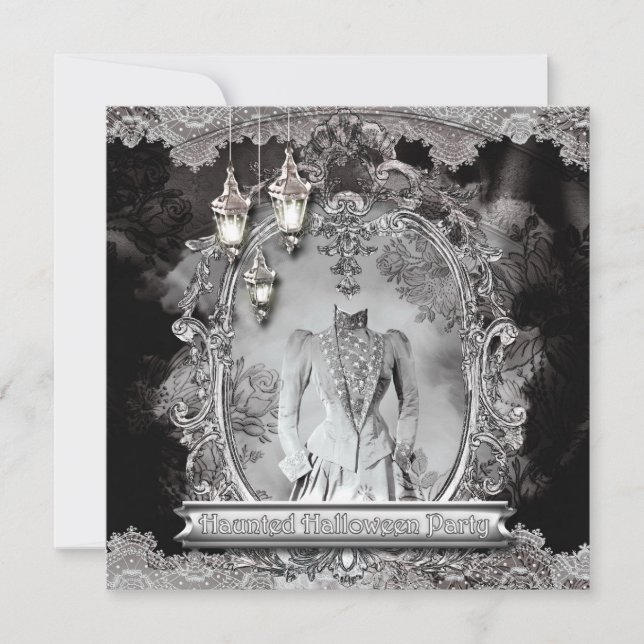 Convites Vintage Hunted Lady Halloween Festa Convidada (Frente)