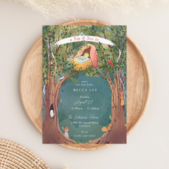 Convites Vintage Illustração Baby Cradle Sip and See (Criador carregado)