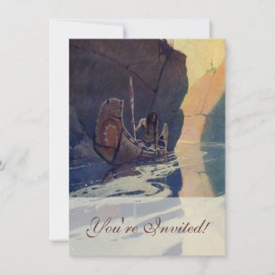 Convites Vintage Indian Canoe remando Sun Classic