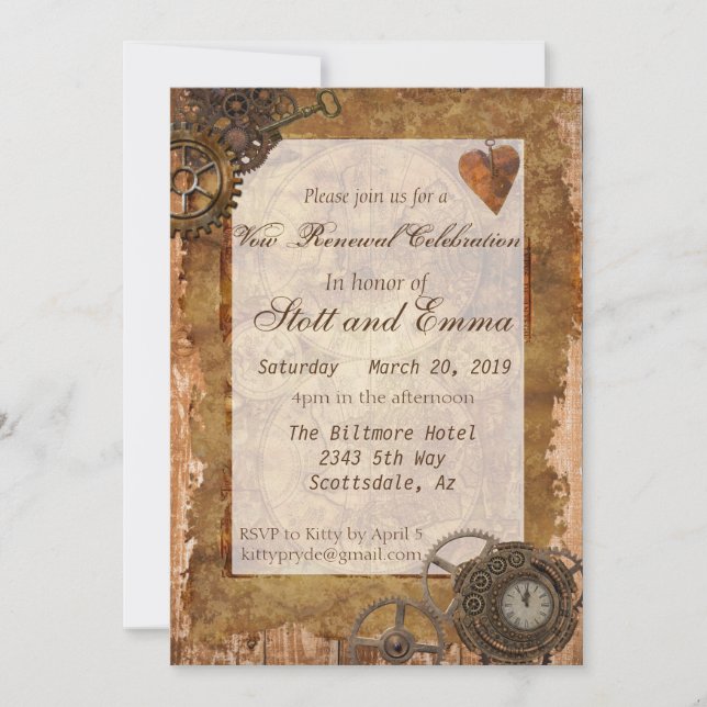 Convites Vintage Industrial Steampunk Vow Renewal (Frente)