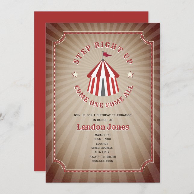 Convites Vintage Inspirou Circus Tent Birthday (Frente/Verso)