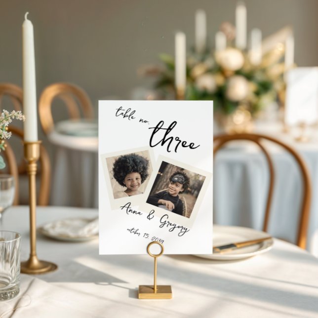Convites Vintage Instant Photo Handwriting 5x7 Table Number (Criador carregado)