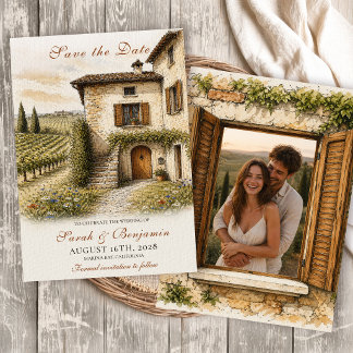 Convites Vintage Italian Farmhouse Photo Save the Date