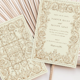 Convites Vintage Ivory Brown Ornamentado Weding Scrollwork