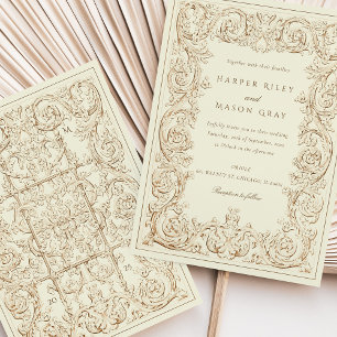 Convites Vintage Ivory Brown Ornamentado Weding Scrollwork