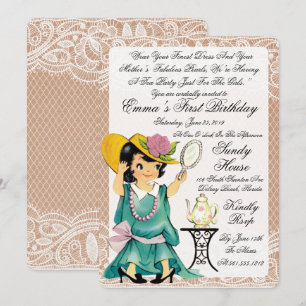 Convites Vintage Ivory Burlap Primeiro Aniversário