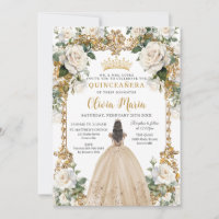 Vintage Ivory Champagne Rosas Floral Quinceanera