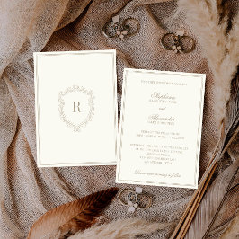Convites Vintage Ivory Crest Monogram Old Money Wedding