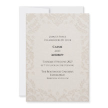 Vintage Ivory Damask Lace Wedding Invitation
