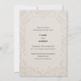 Convites Vintage Ivory Damask Lace Wedding Invitation