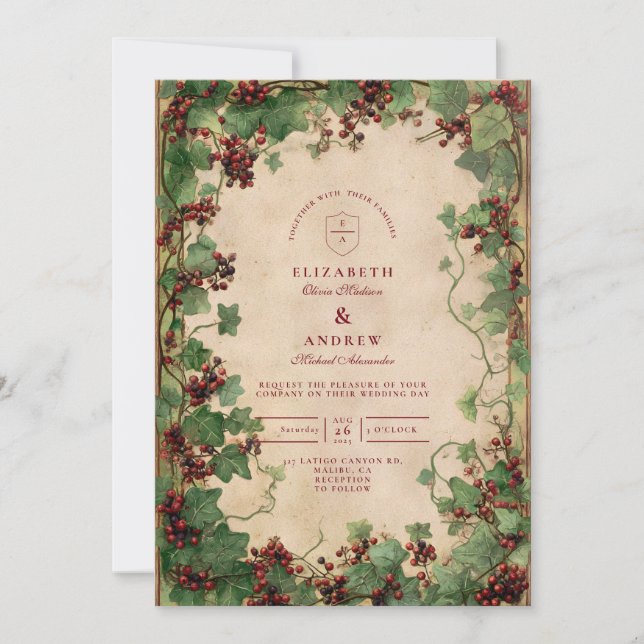 Convites Vintage Ivy e Berries Wedding (Frente)
