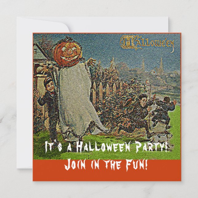 Convites Vintage Jack o'Lantern Scarecrow e Boys (Frente)