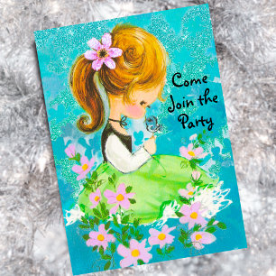 Convites Vintage jarden girl saudação de Natal