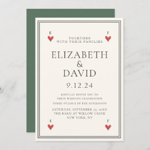 Convites Vintage jogando cartas corações Casamento Simples