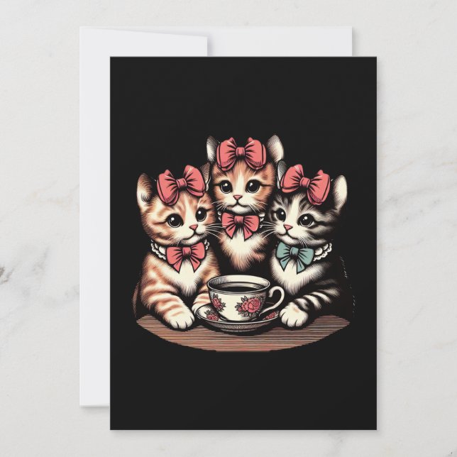 Convites Vintage Kittens Tea Party (Frente)