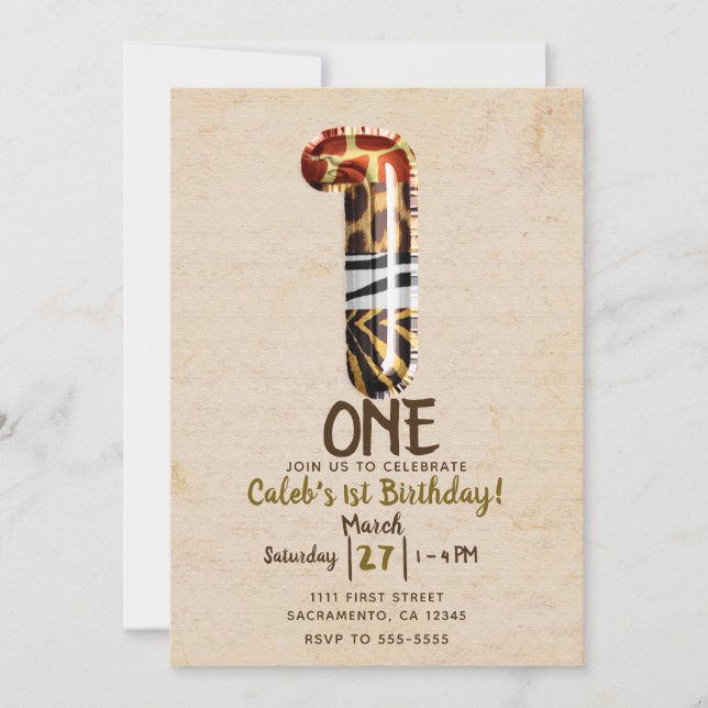 Convites Vintage Kraft Safari, Partido primeiro aniversario (Frente)