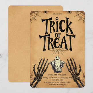 Convites Vintage Kraft Trick or Treat Ghost Skeleton