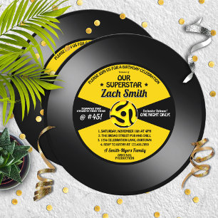 Convites Vintage Label Vinyl 45 Record Festa de aniversári