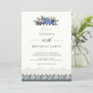 Convites Vintage Lace and Pearls Floral 60º aniversário
