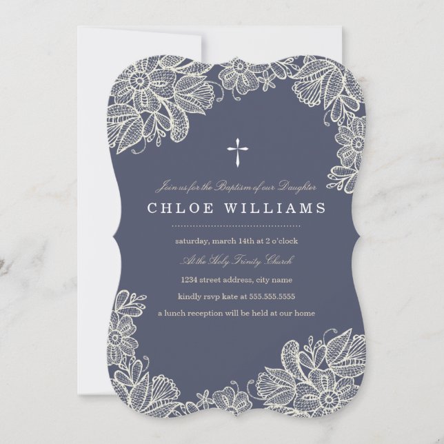 Convites Vintage Lace Baptism (Frente)
