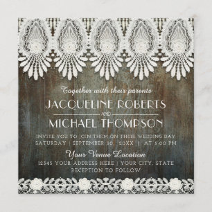 Convites Vintage Lace Barn Wood País Russo Barn Ocidental