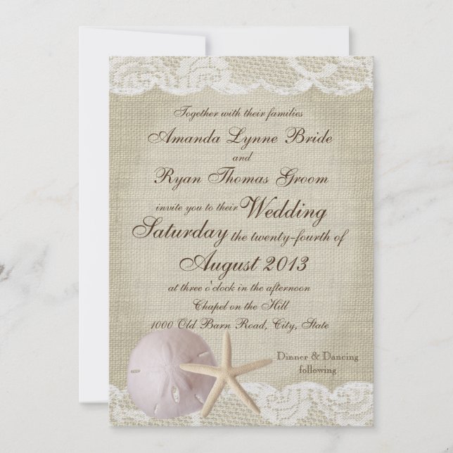Convites Vintage Lace Beach Wedding (Frente)