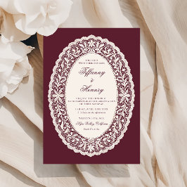 Convites Vintage Lace Burgundy Wedding Invitation
