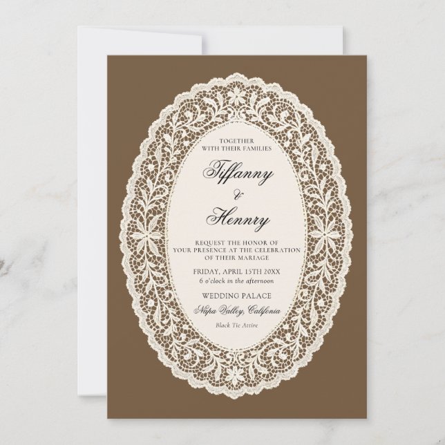 Convites Vintage Lace Doily Wedding Invitation (Frente)