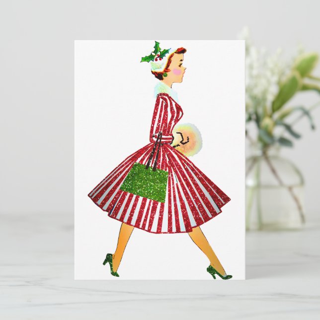 Convites Vintage Lady 1950 Natal (Em pé/Frente)