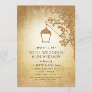 Convites Vintage Lamp 50th Wedding Anniversário Rustic Fall