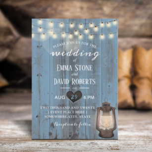 Convites Vintage Lanterna Dusty Blue Barn Casamento de Made