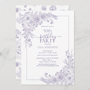 Convites Vintage Lavanda Floral Art 50º Aniversário