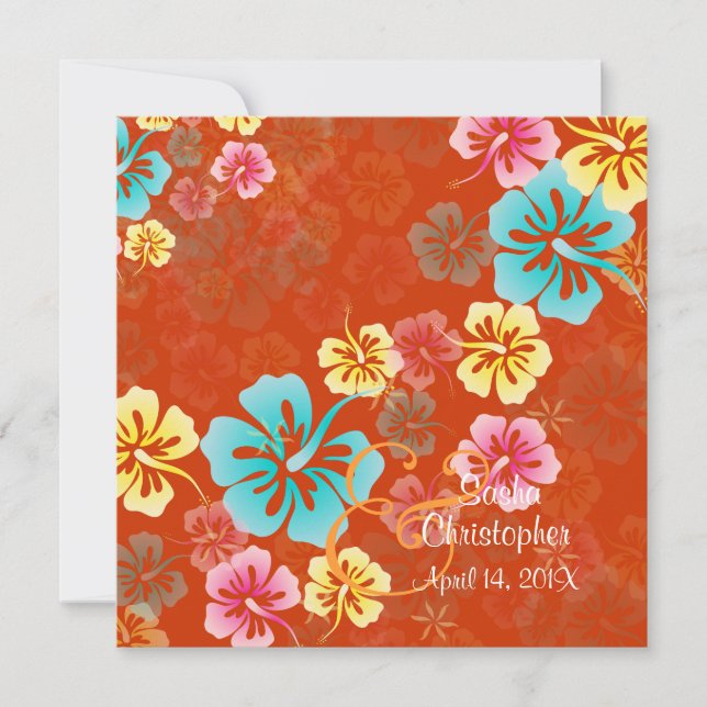 Convites Vintage/Leis/Luau/hibiscusConvites de Casamento (Frente)