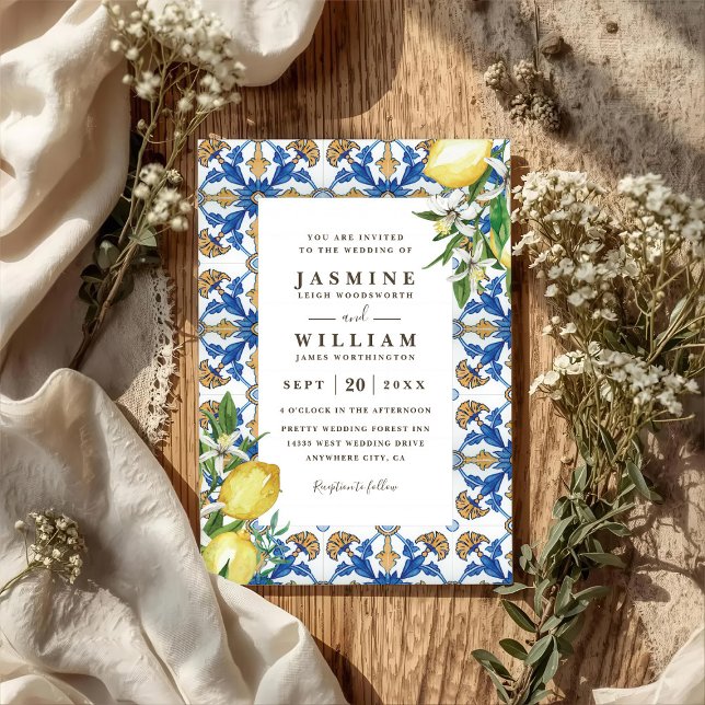 Convites Vintage Lemon Foliage Elegant QR Code Wedding (Criador carregado)