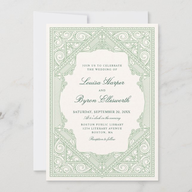 Convites Vintage Library Book Wedding (Frente)