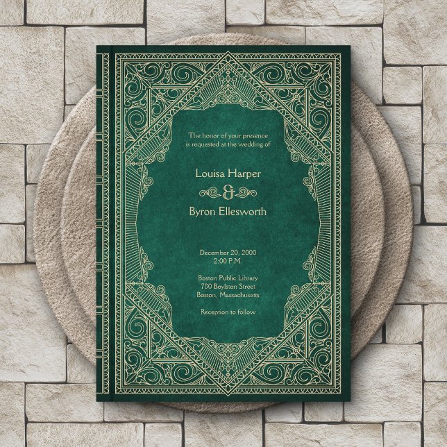 Convites Vintage Library Book Wedding (Criador carregado)