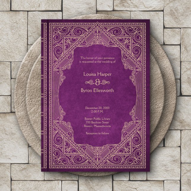 Convites Vintage Library Book Wedding (Criador carregado)